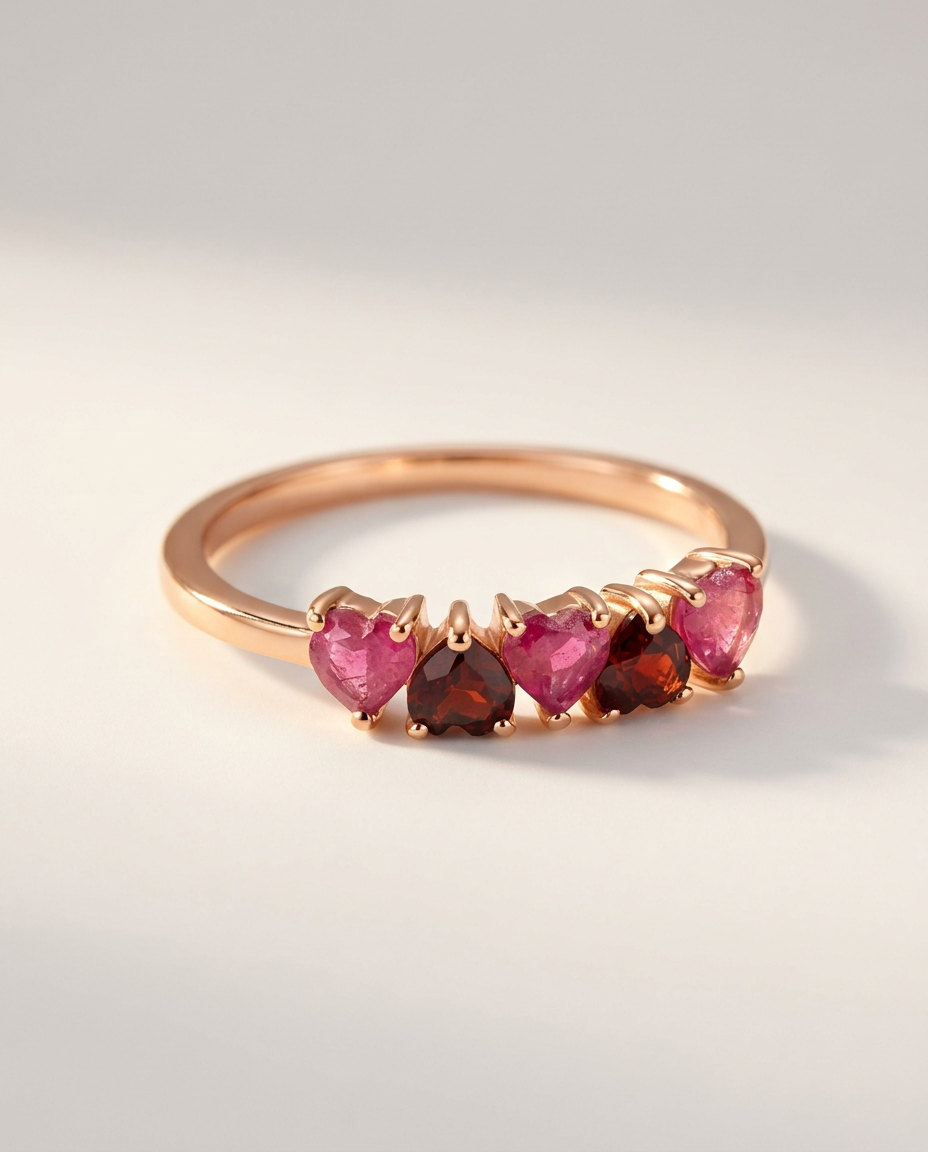 Cœur Ring · Ruby & Garnet · 18k Rose Gold Vermeil