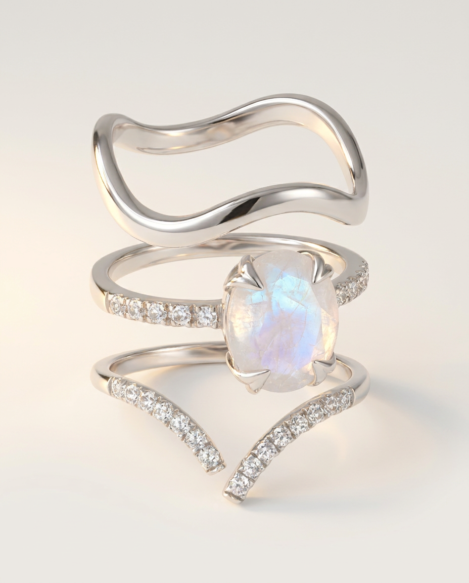 Lumière Trio · Moonstone · 925 Sterling Silver