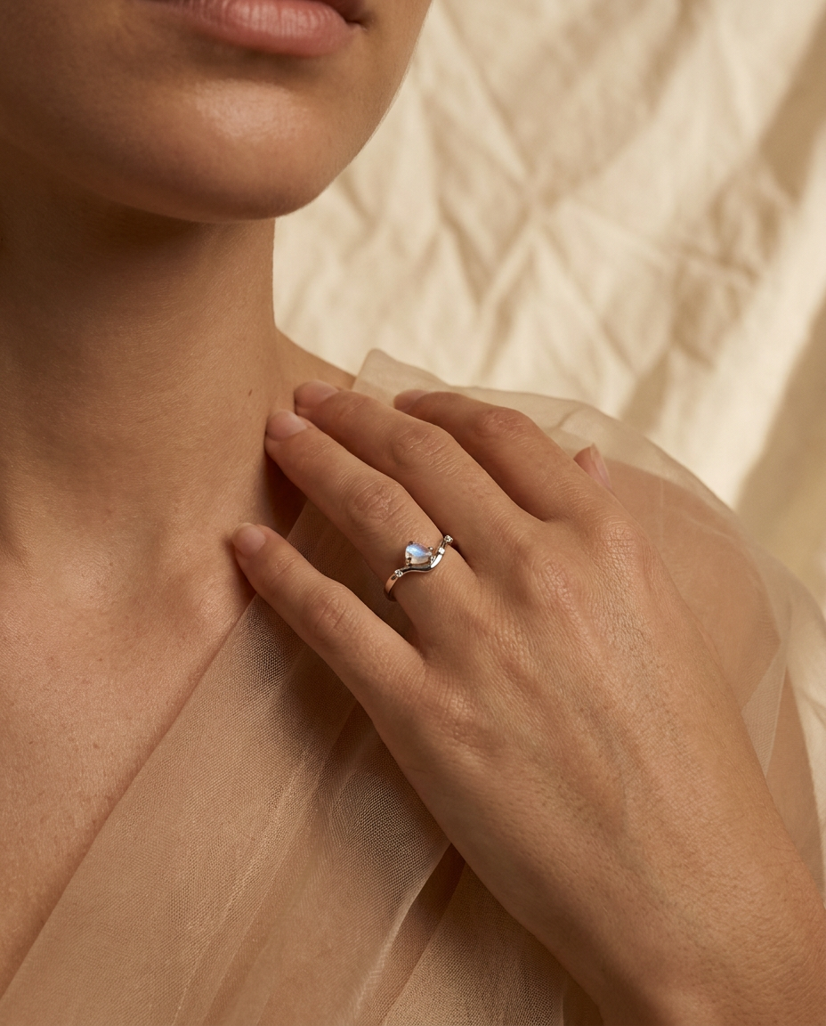 Origine Ring · Raw Moonstone · worn