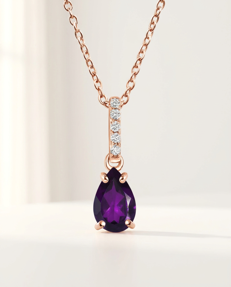 Ondine Fine Birthstone Necklace · February · Amethyst · 18k Rose Gold Vermeil