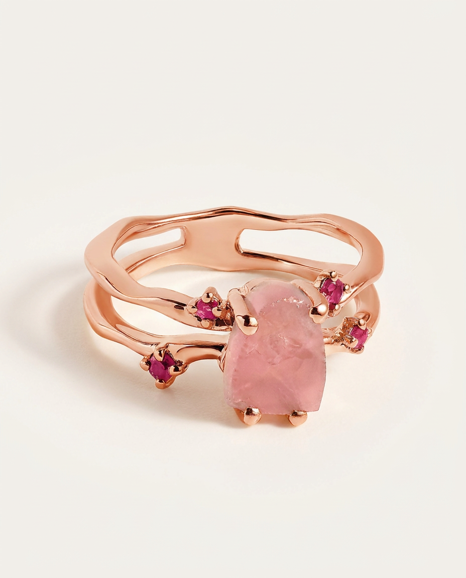 Rivière Ring · Rose Quartz & Ruby · 18k Rose Gold Vermeil