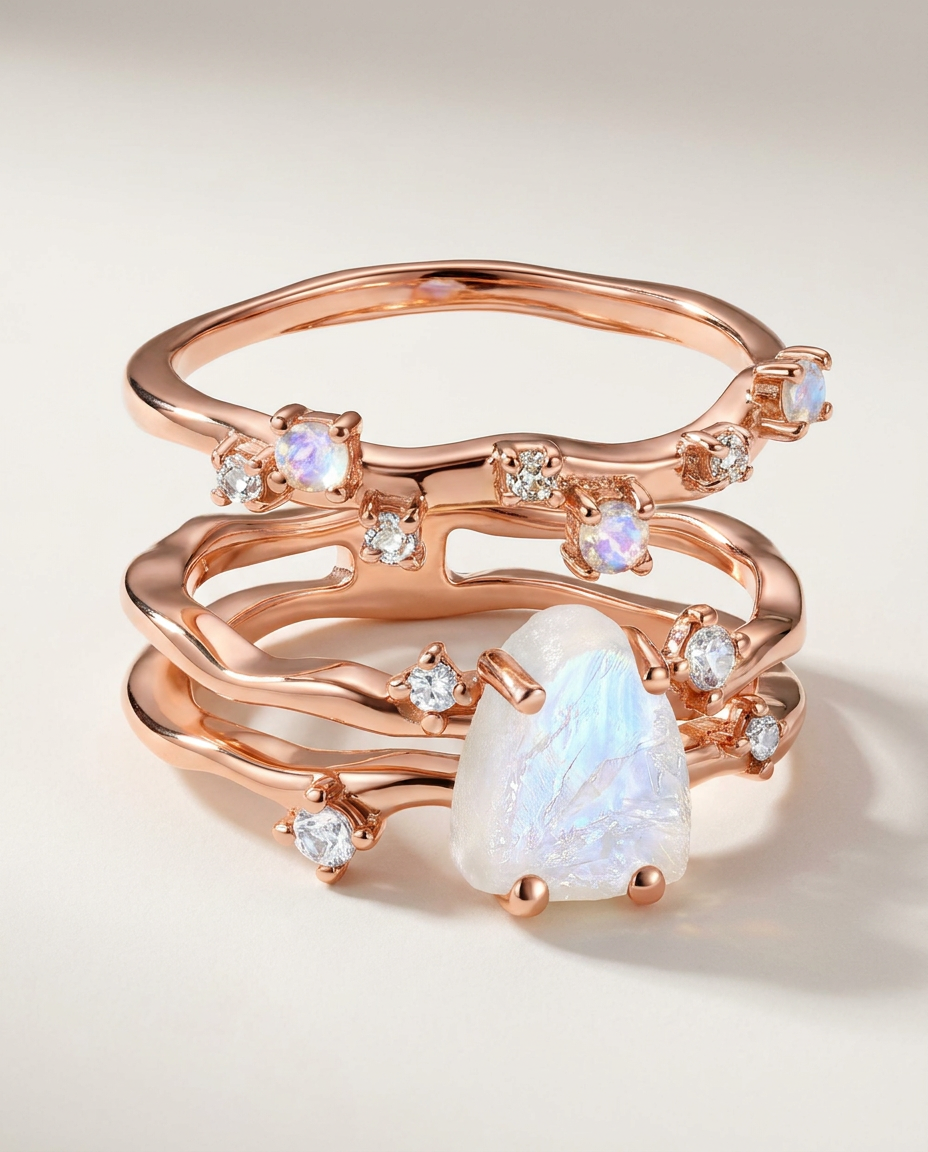 Rivière & Étoile Duo · Moonstone · 18k Rose Gold Vermeil