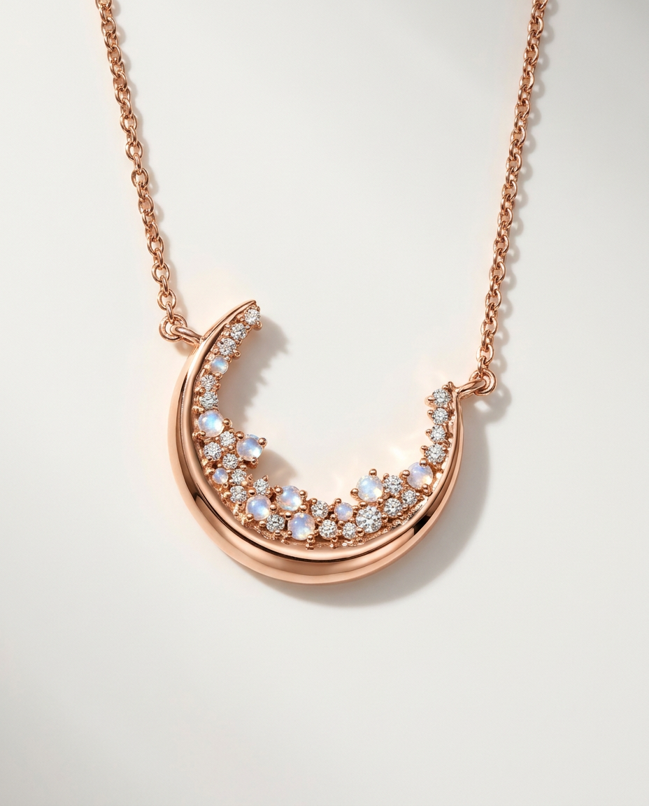 Luna Necklace · Moonstone · - · 18k Rose Gold Vermeil