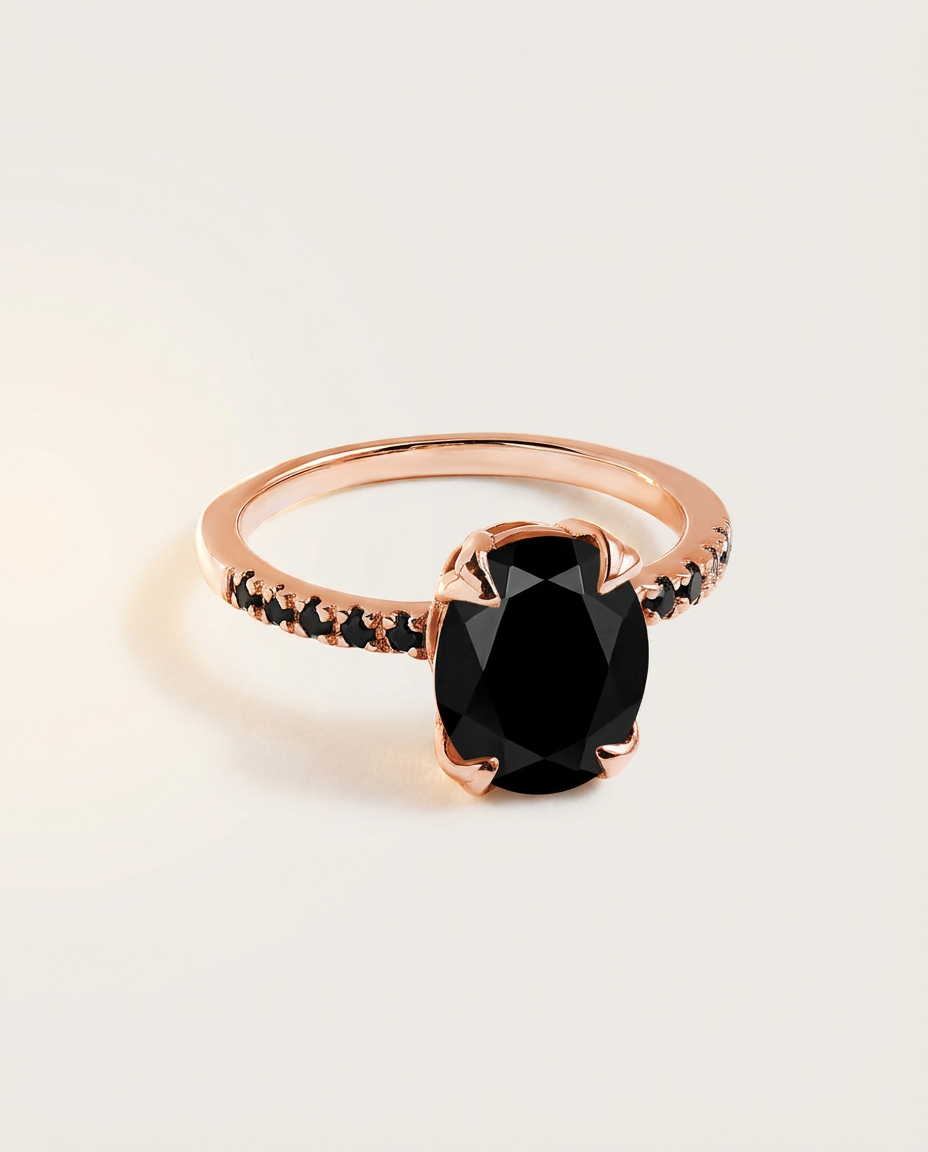 Lumière Ring · Black Obsidian & Black Spinel · 18k Rose Gold Vermeil