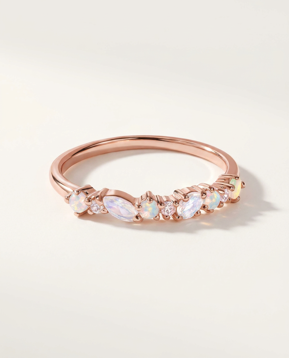 Grâce Ring · Moonstone & Opal · 18k Rose Gold Vermeil