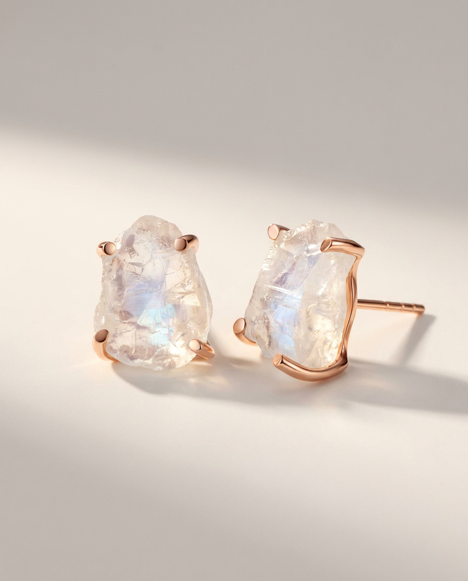 Brut Studs · Moonstone · 18k Rose Gold Vermeil