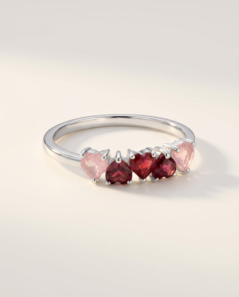 Cœur Ring · Rose Quartz & Rhodolite · 925 Sterling Silver