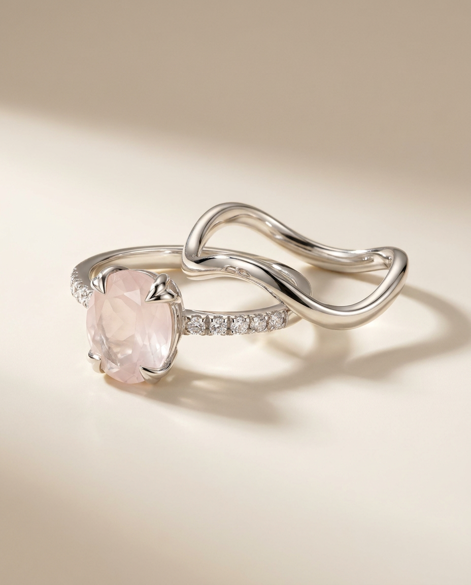 Lumière & Onde Duo · Rose Quartz · 925 Sterling Silver