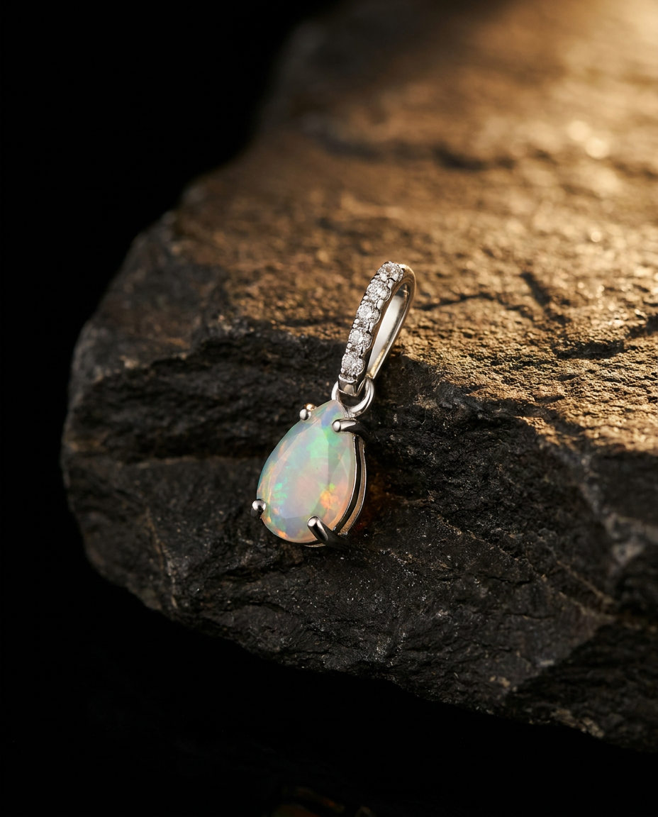 Ondine Fine Birthstone Necklace · October · Opal · onyx