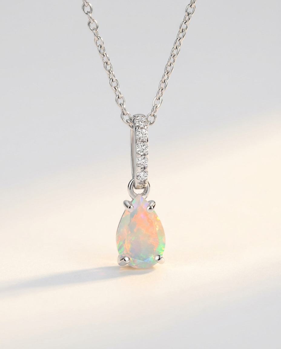Ondine Fine Birthstone Necklace · October · Opal · 925 Sterling Silver