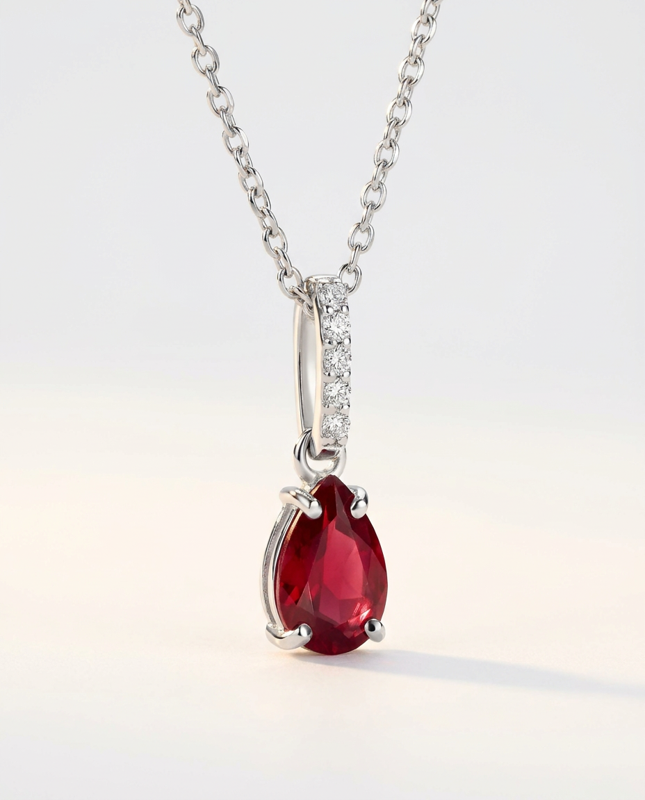 Ondine Fine Birthstone Necklace · July · Ruby · 925 Sterling Silver