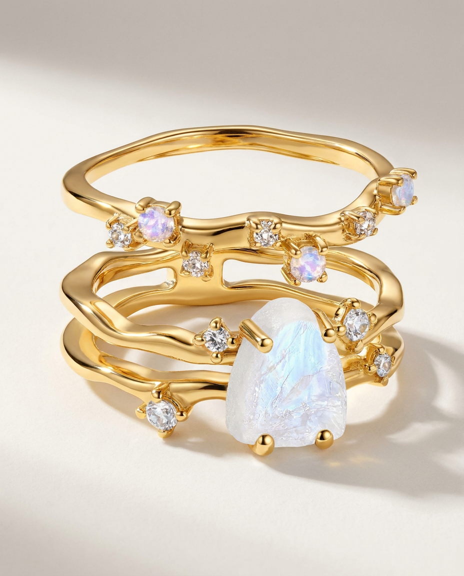 Rivière & Étoile Duo · Moonstone · 18k Gold Vermeil