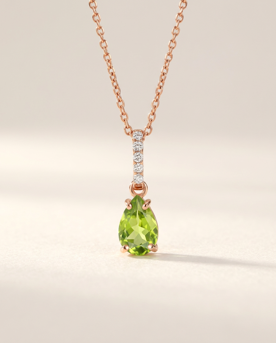 Ondine Fine Birthstone Necklace · August · Peridot · 18k Rose Gold Vermeil