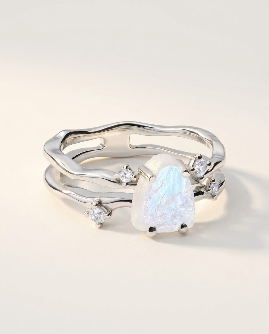 Rivière Ring · Moonstone · 925 Sterling Silver