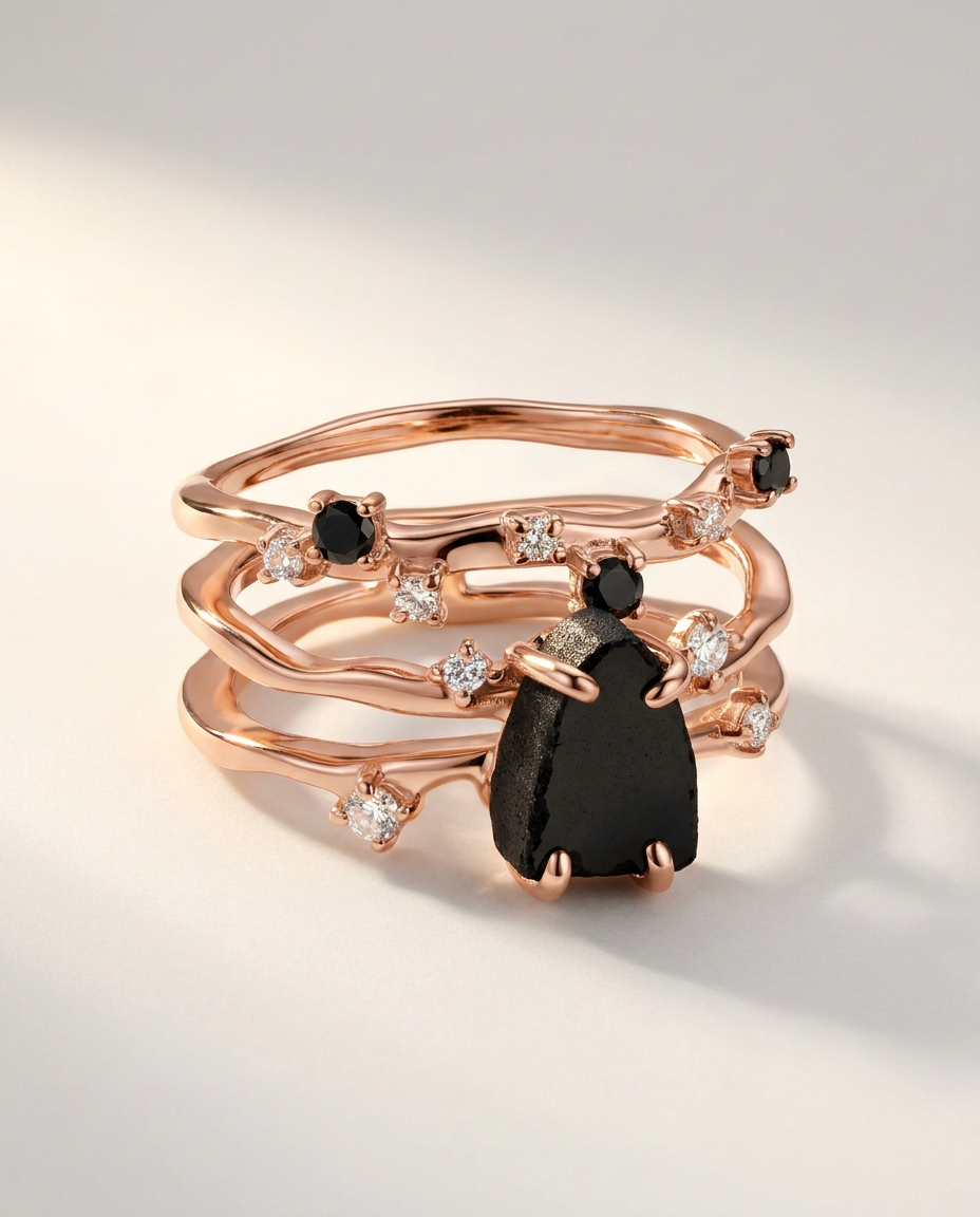 Rivière & Étoile Duo · Black Obsidian · 18k Rose Gold Vermeil