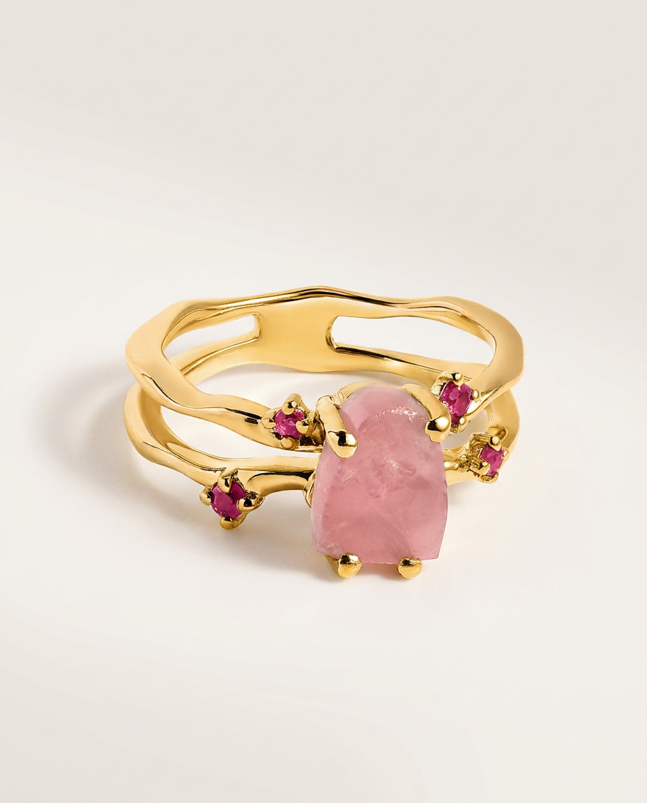 Rivière Ring · Rose Quartz & Ruby · 18k Gold Vermeil