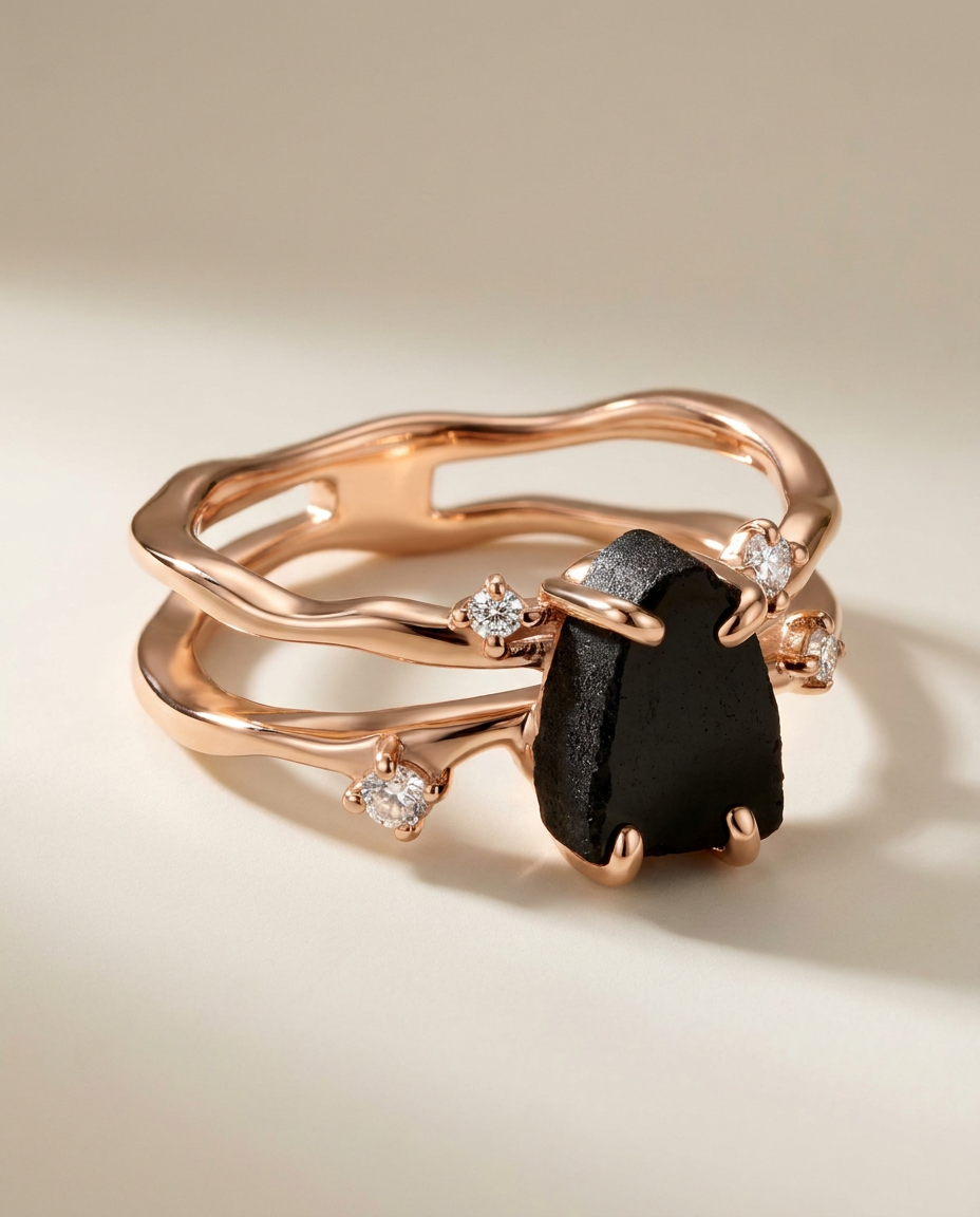 Rivière Ring · Black Obsidian · 18k Rose Gold Vermeil