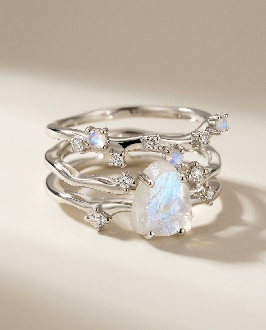 Rivière & Étoile Duo · Moonstone · 925 Sterling Silver