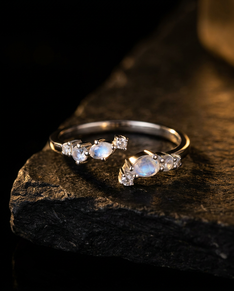 Éclore Ring · Moonstone · onyx