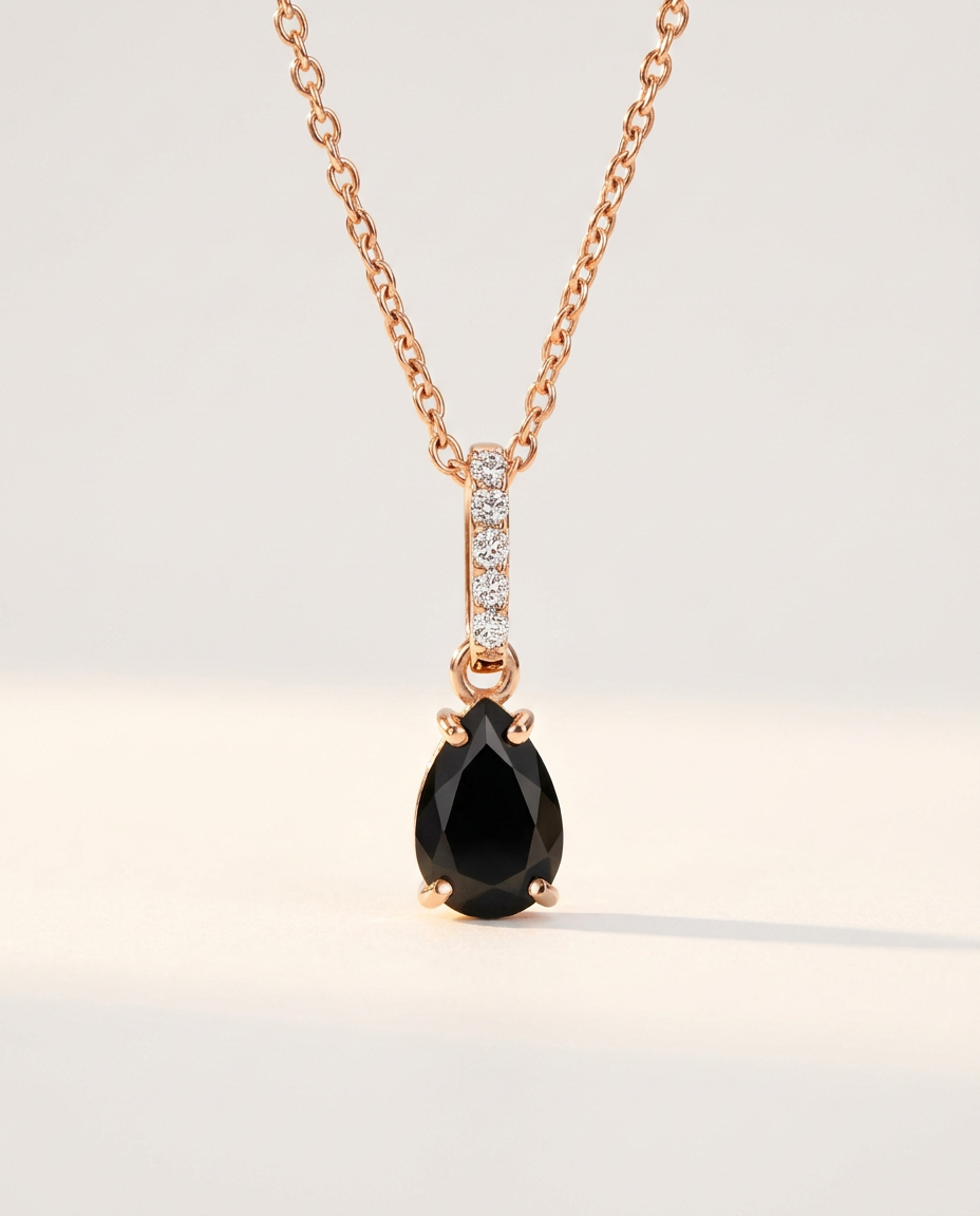 Ondine Fine Birthstone Necklace · December · Black Onyx · 18k Rose Gold Vermeil