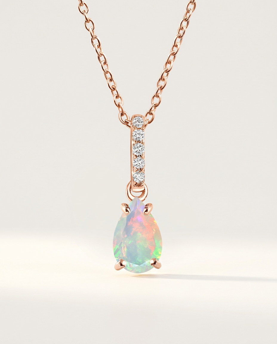 Ondine Fine Birthstone Necklace · October · Opal · 18k Rose Gold Vermeil