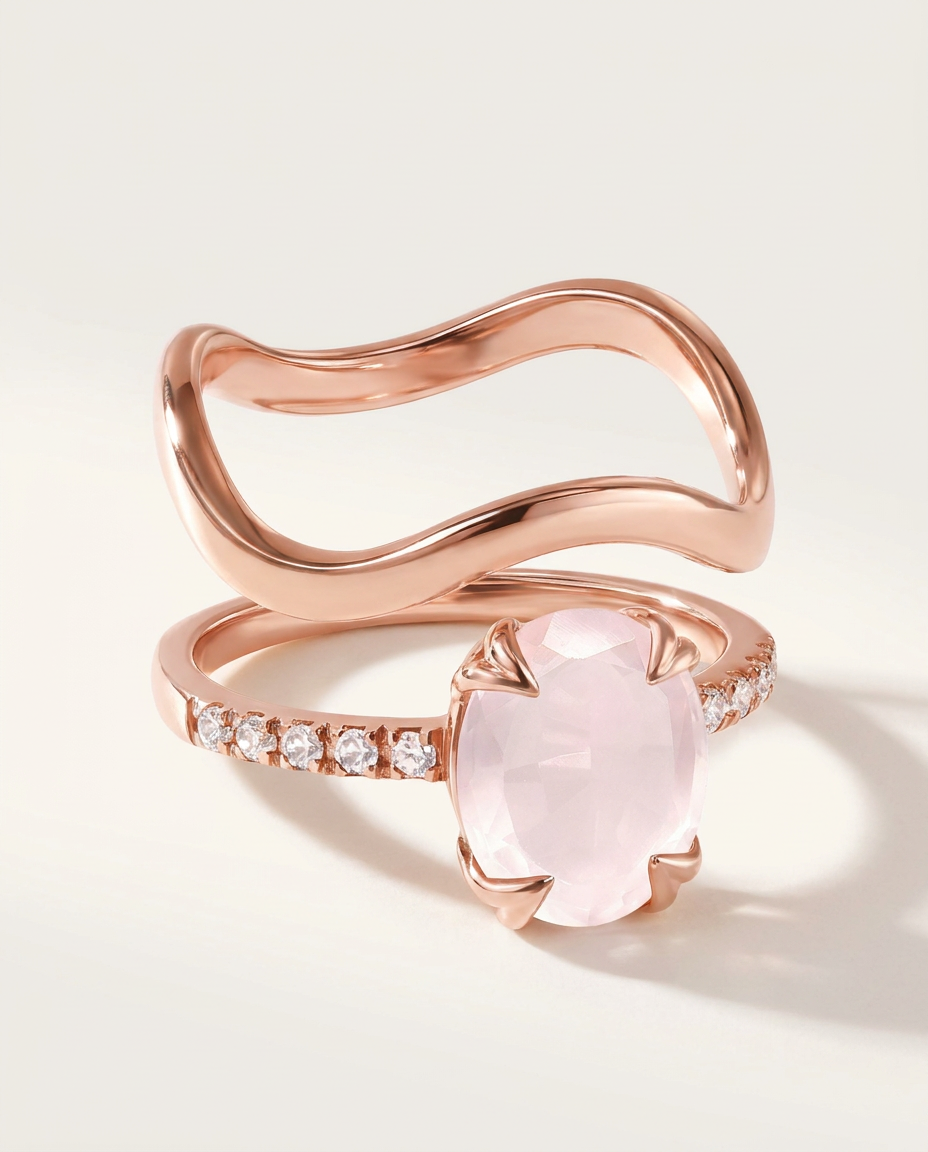 Lumière & Onde Duo · Rose Quartz · 18k Rose Gold Vermeil