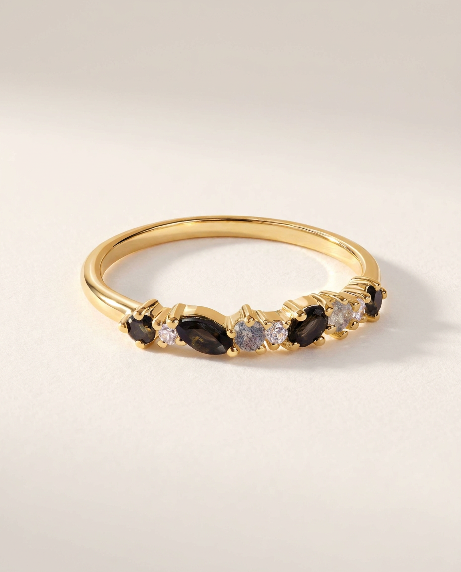 Grâce Ring · Black Obsidian & Labradorite · 18k Gold Vermeil