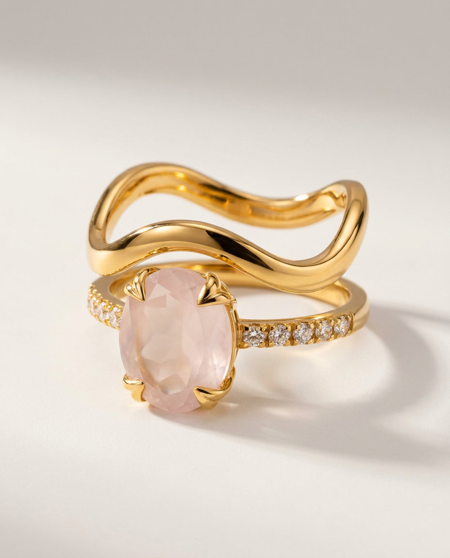 Lumière & Onde Duo · Rose Quartz · 18k Gold Vermeil