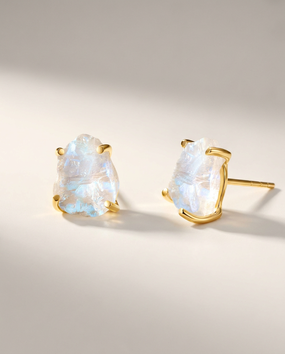 Brut Studs · Moonstone · 18k Gold Vermeil