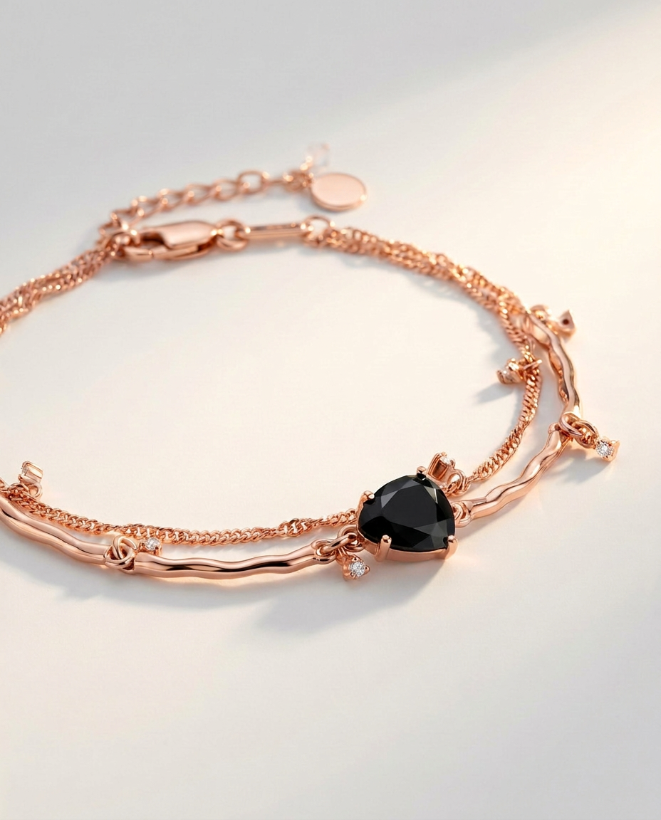 Rivière Bracelet · Black Obsidian · 18k Rose Gold Vermeil