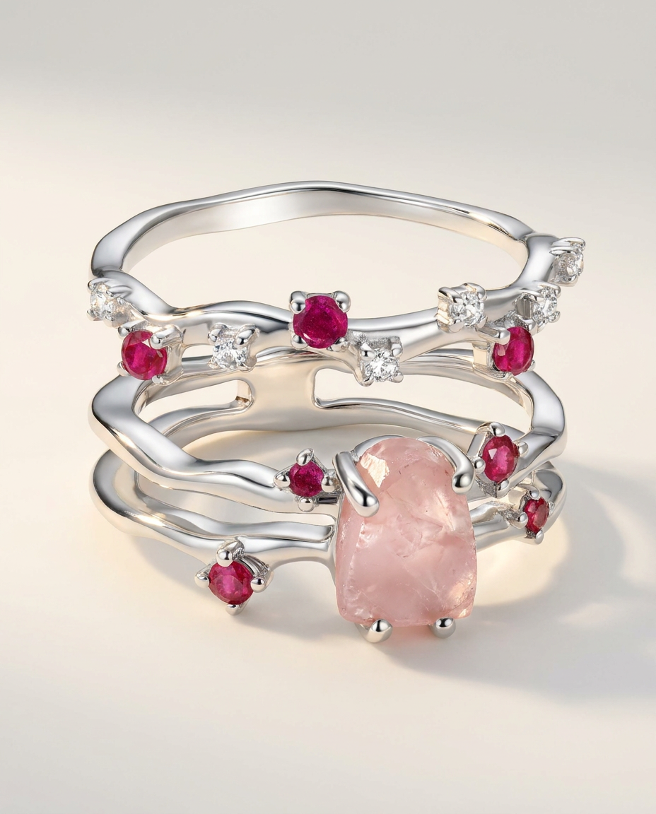 Rivière & Étoile Duo · Rose Quartz & Ruby · 925 Sterling Silver