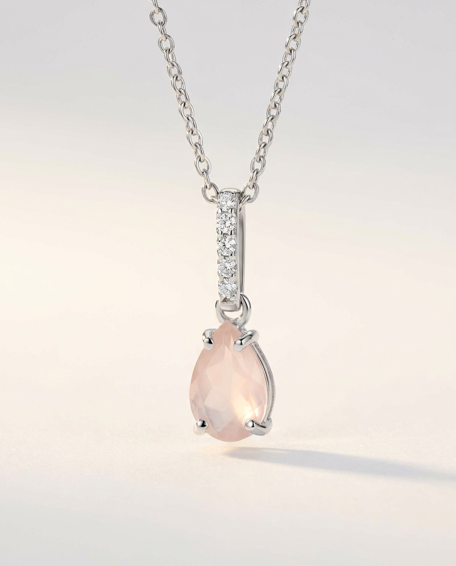 Ondine Fine Birthstone Necklace · Rose Quartz · 925 Sterling Silver
