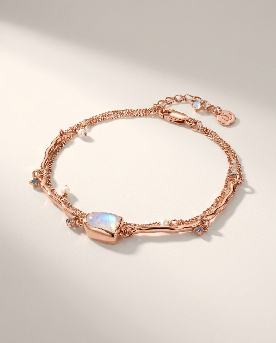 Héritage Bracelet · Moonstone & Pearl · 18k Rose Gold Vermeil