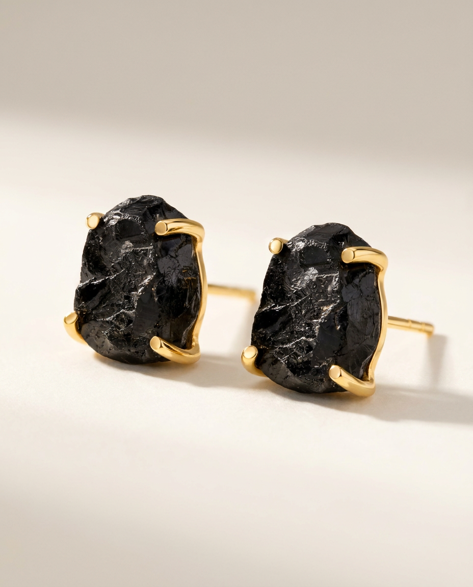 Brut Studs · Black Obsidian · 18k Gold Vermeil