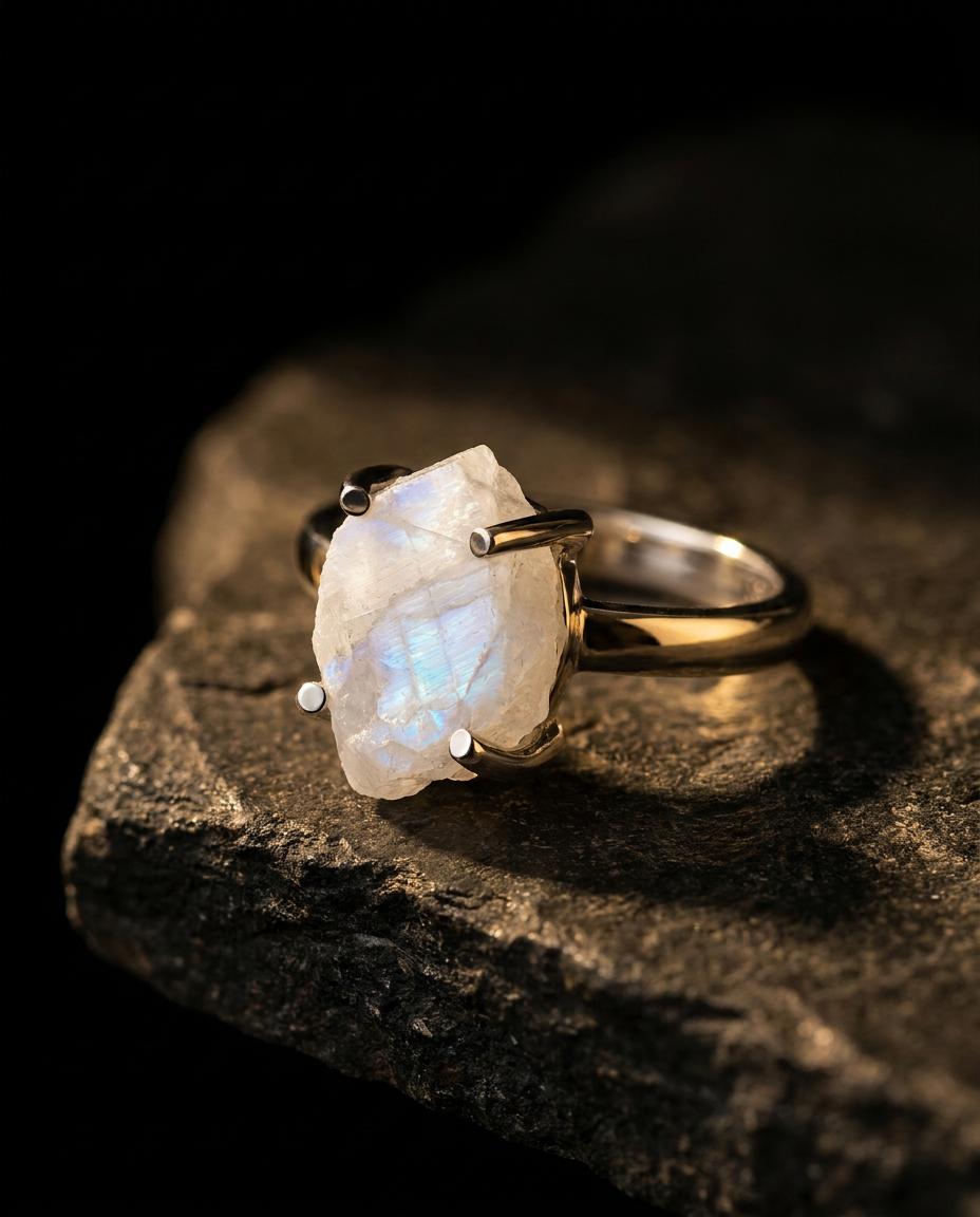 Brut Ring · Moonstone · onyx