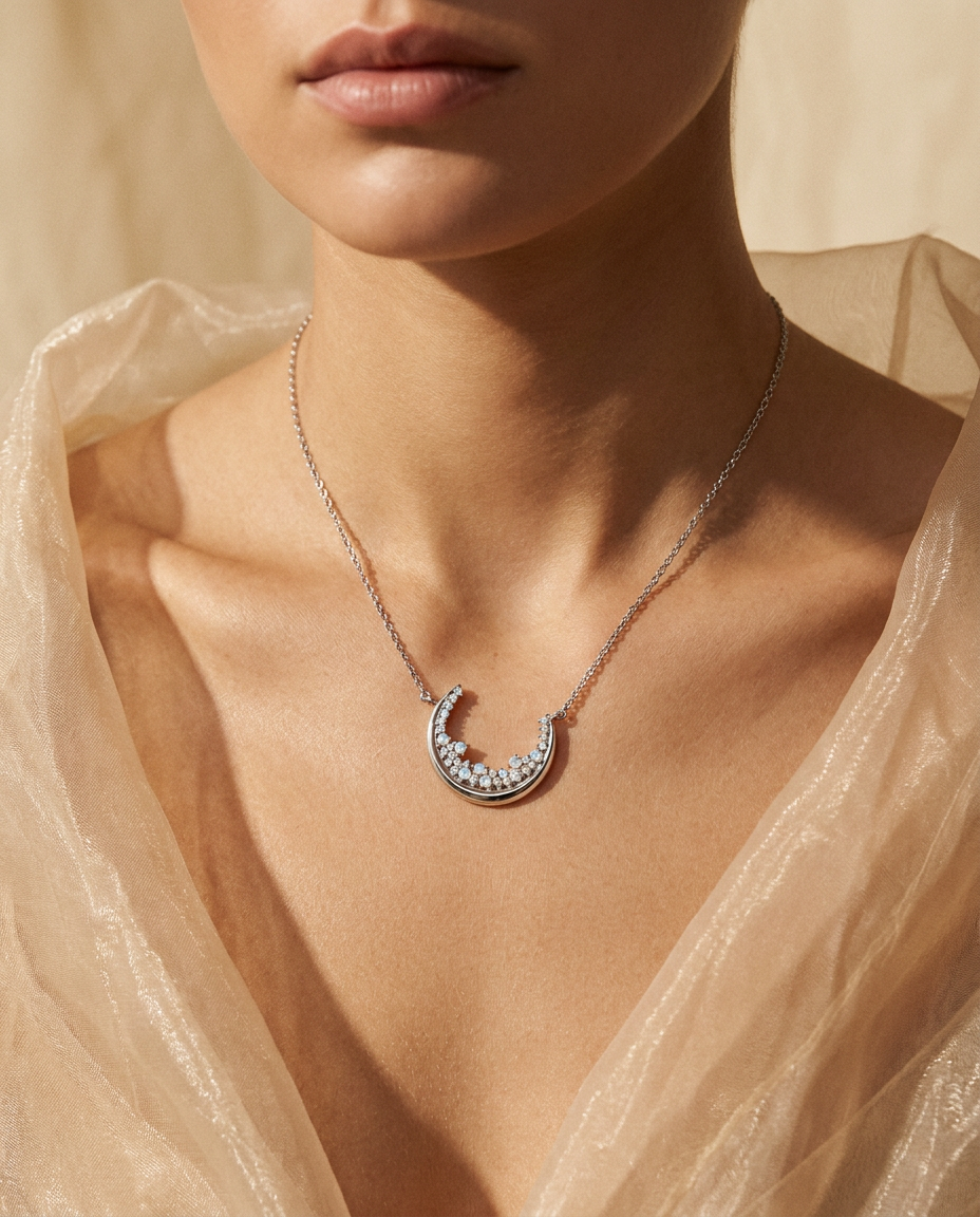 Luna Necklace · Moonstone · worn