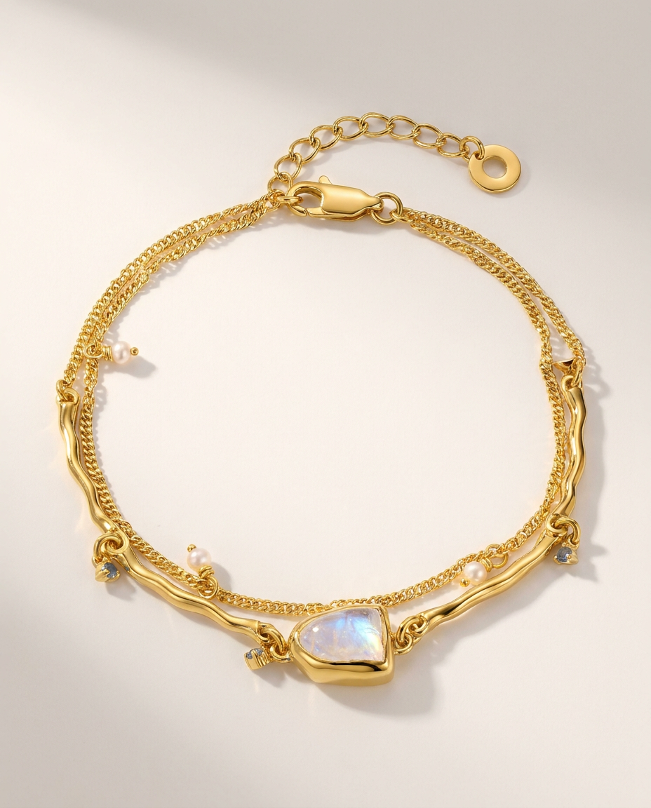 Héritage Bracelet · Moonstone & Pearl · 18k Gold Vermeil
