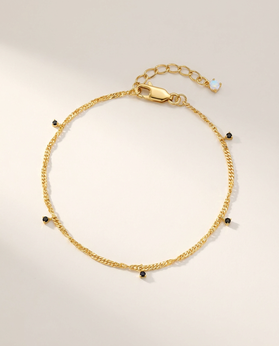 Flot Anklet · Black Spinel · 18k Gold Vermeil