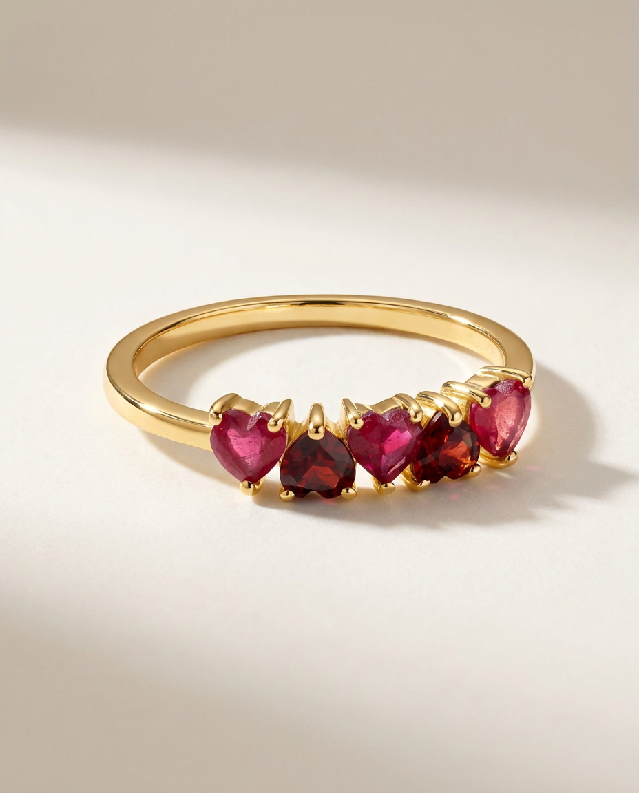 Cœur Ring · Ruby & Garnet · 18k Gold Vermeil