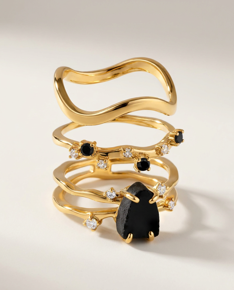 Rivière Trio · Black Obsidian · 18k Gold Vermeil