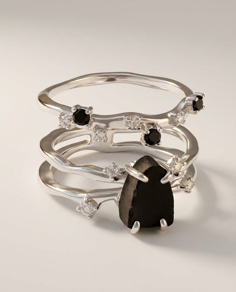 Rivière & Étoile Duo · Black Obsidian · 925 Sterling Silver