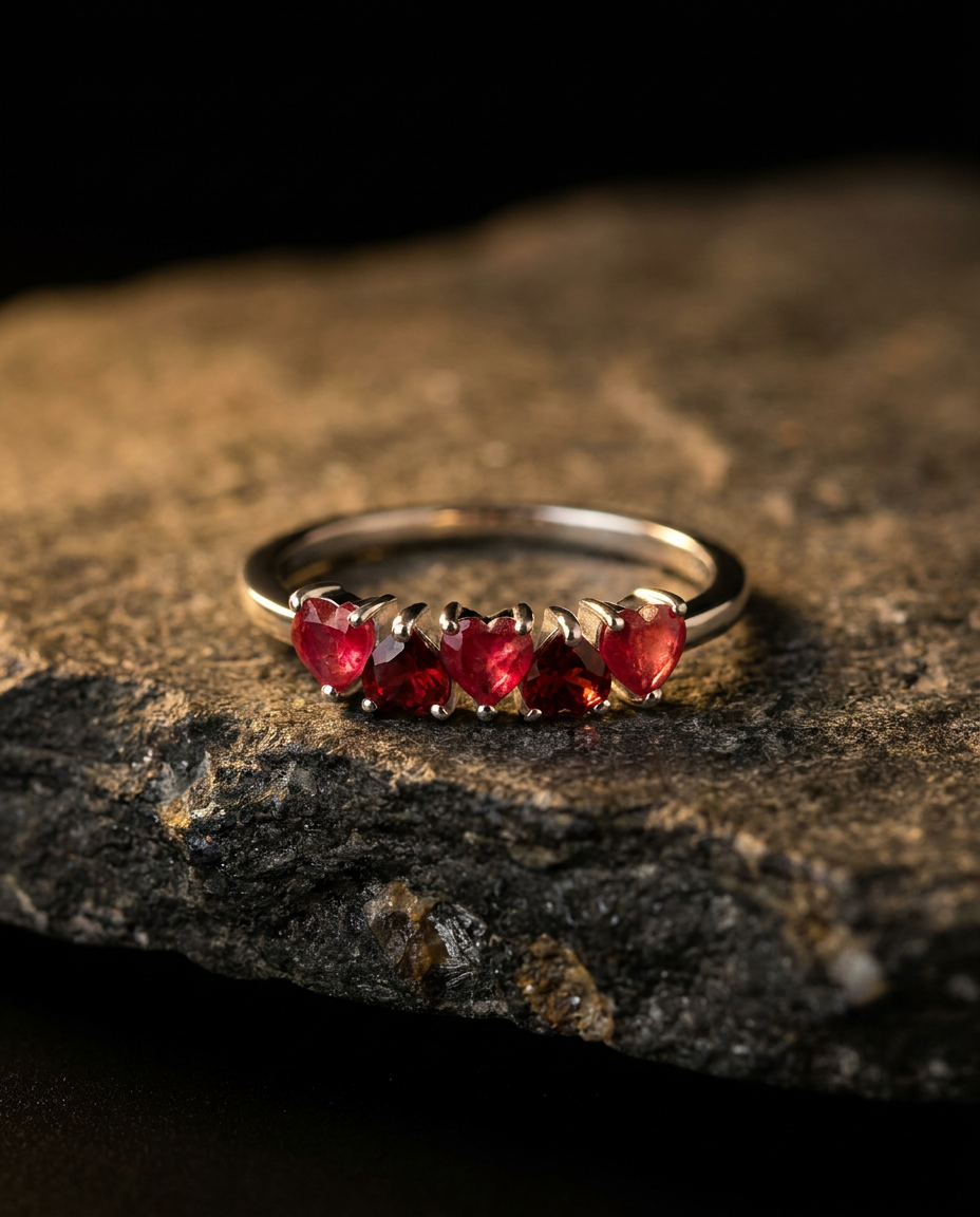 Cœur Ring · Ruby & Garnet · onyx