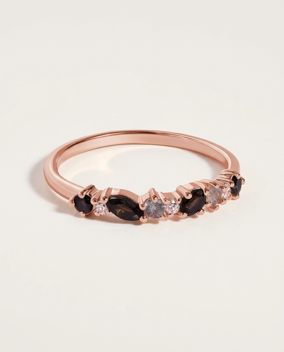 Grâce Ring · Black Obsidian & Labradorite · 18k Rose Gold Vermeil