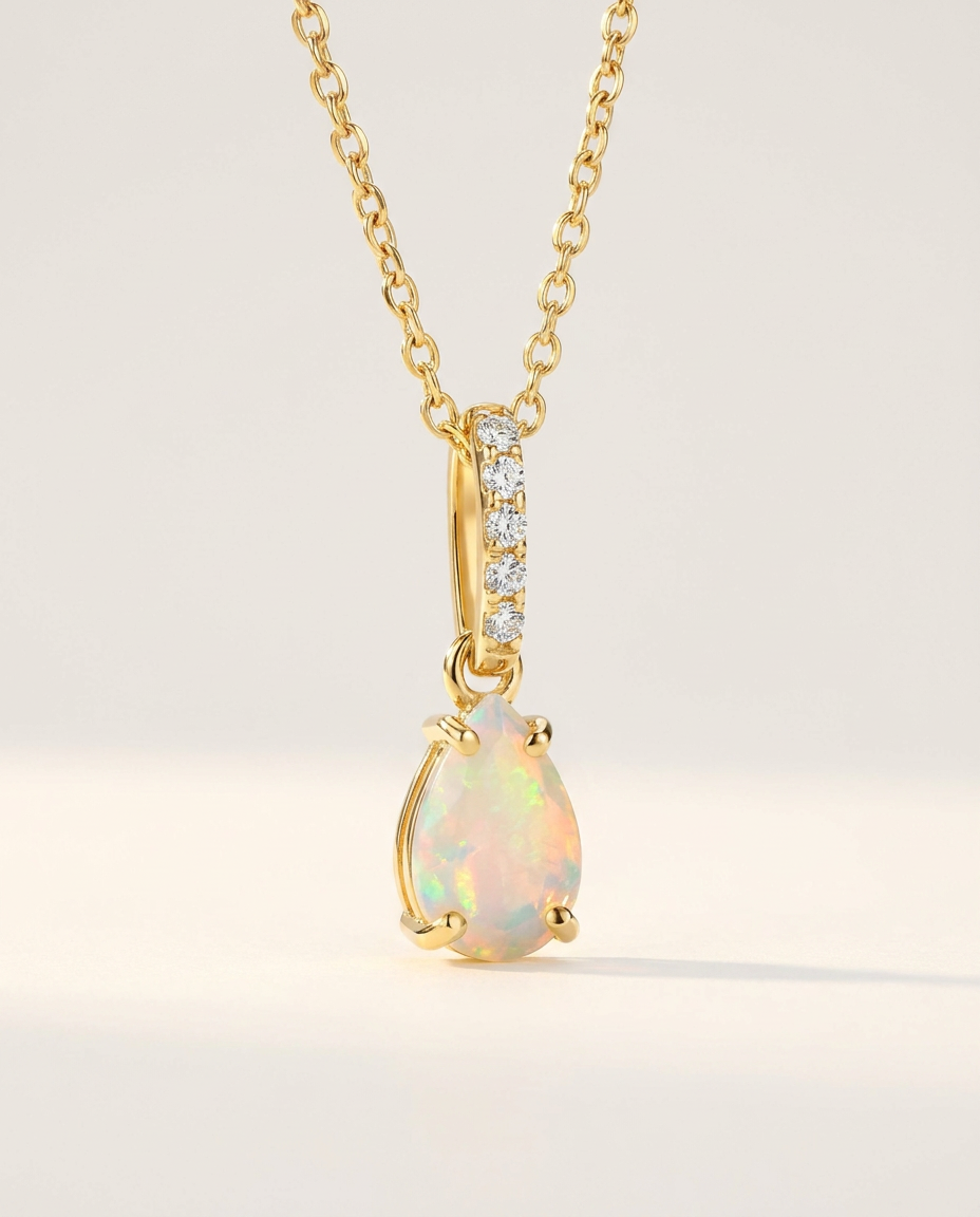 Ondine Fine Birthstone Necklace · October · Opal · 18k Gold Vermeil