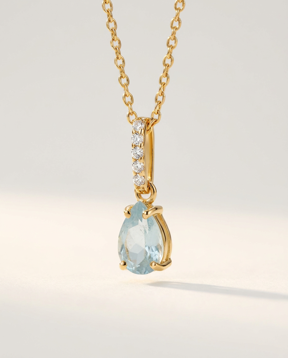 Ondine Fine Birthstone Necklace · March · Aquamarine · 18k Gold Vermeil
