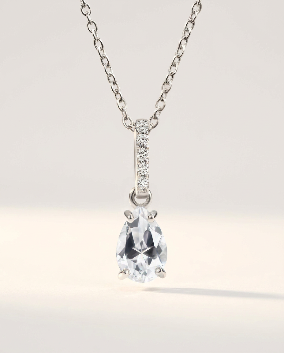 Ondine Fine Birthstone Necklace · April · White Topaz · 925 Sterling Silver