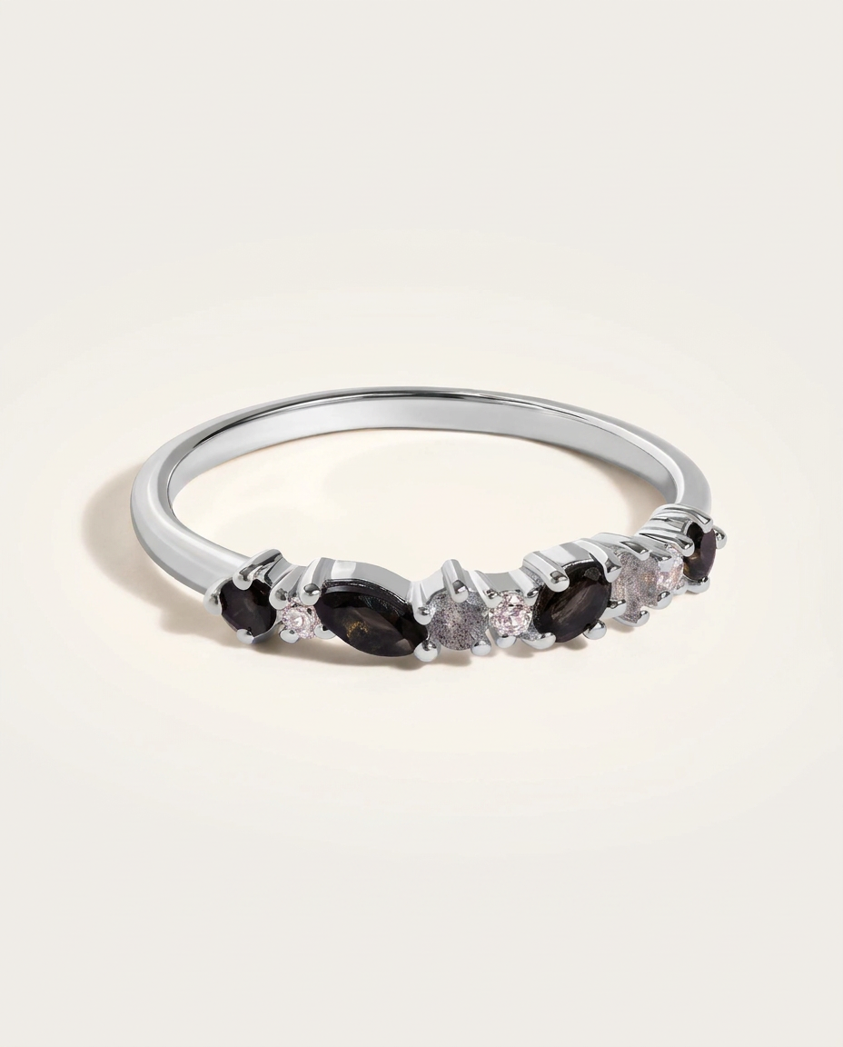 Grâce Ring · Black Obsidian & Labradorite · 925 Sterling Silver