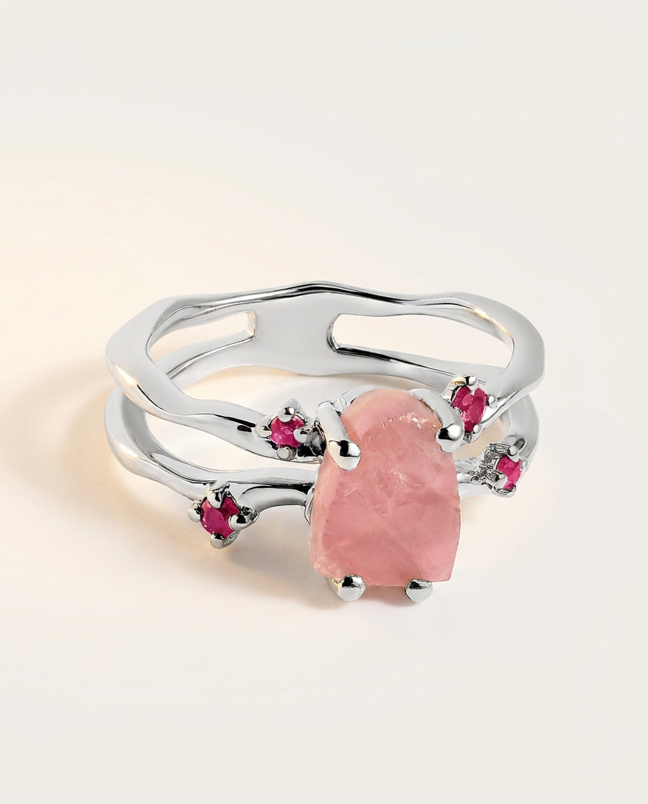 Rivière Ring · Rose Quartz & Ruby · 925 Sterling Silver