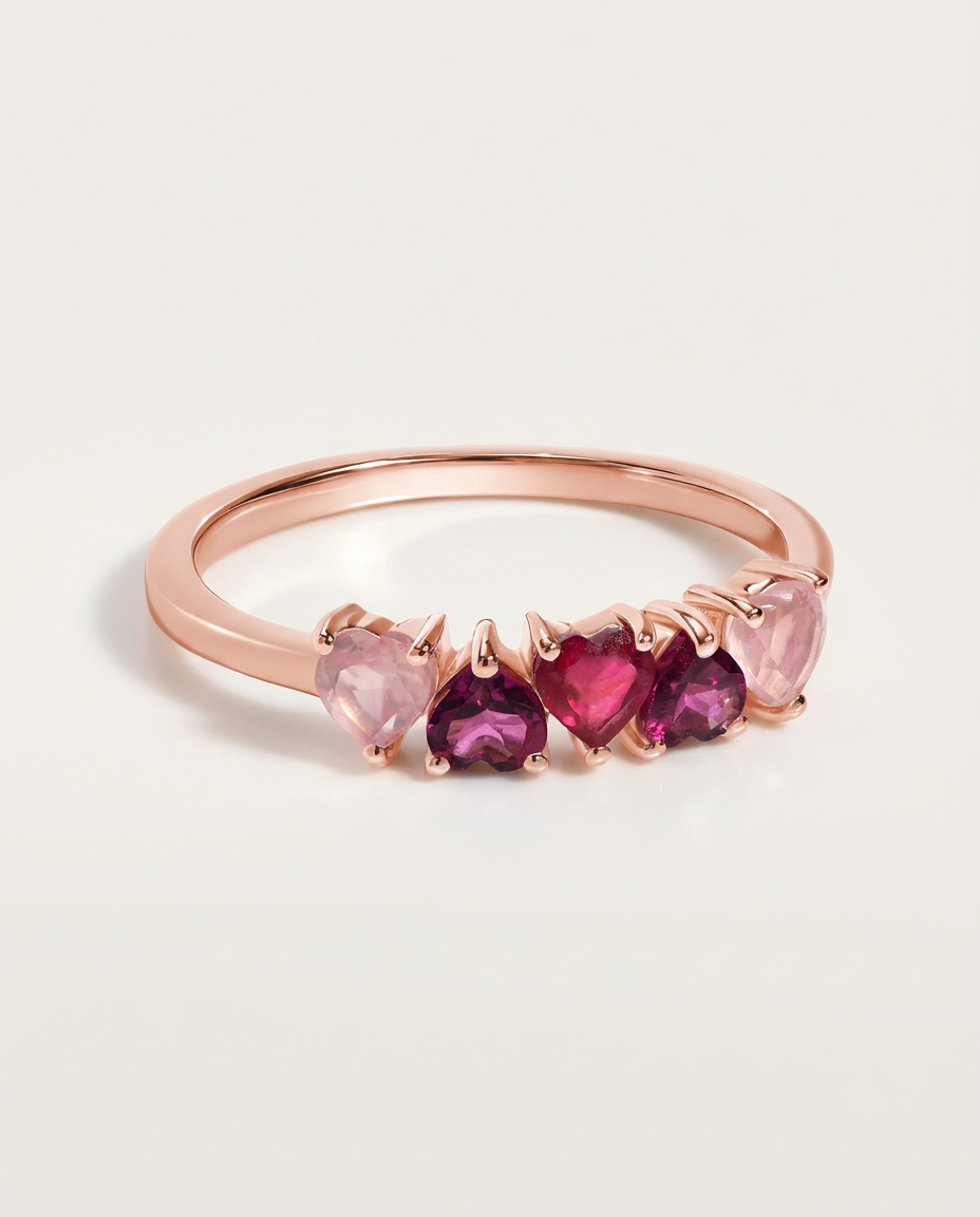Cœur Ring · Rose Quartz & Rhodolite · 18k Rose Gold Vermeil