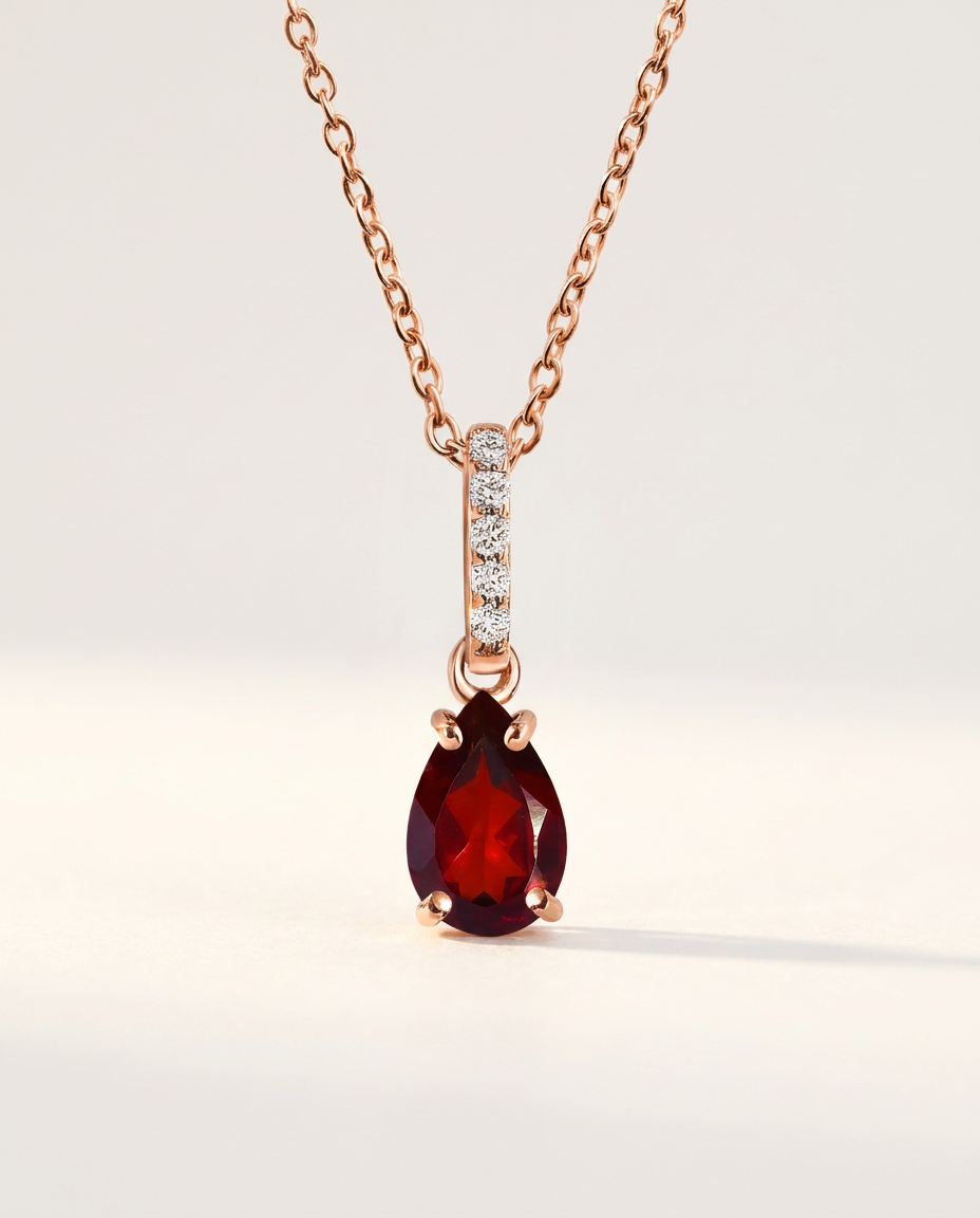 Ondine Fine Birthstone Necklace · January · Garnet · 18k Rose Gold Vermeil